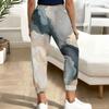 Women Plus Size White Abstract Printed Jogger Pants Drawstring Waist Side Pockets Cuffed Ankle