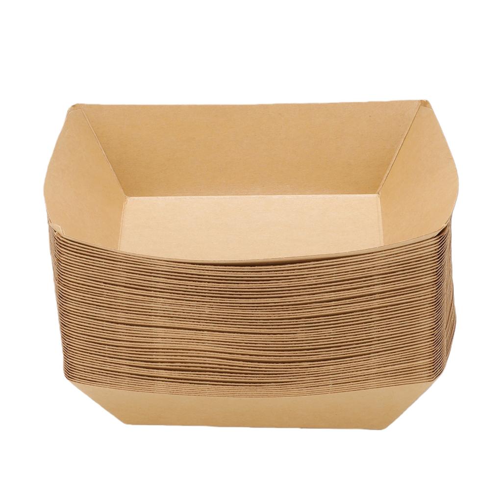 50PCS 16oz Paper Food Boat Trays Reusable Kraft Paper Pet Food Bowl for French Fries Nachos Snack Hot Dog Taco BBQ