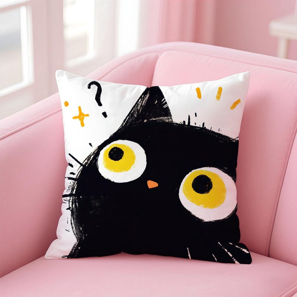 Creative Cute Minimal Art Black Kitten Cat Head Cushion Cover Pillow Case Soft Skin Friendly Fabric  Concealed Zipper