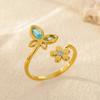 Elegant Zircon Flower Butterfly Rings For Women Gold Stainless Steel Flower Adjustable Ring Wedding Christmas Jewelry Gift