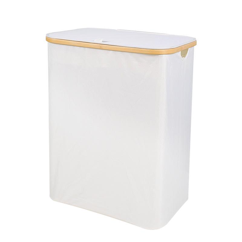 Foldable Bamboo Laundry Basket with Lid and Inner Bag for Bedroom or Bathroom