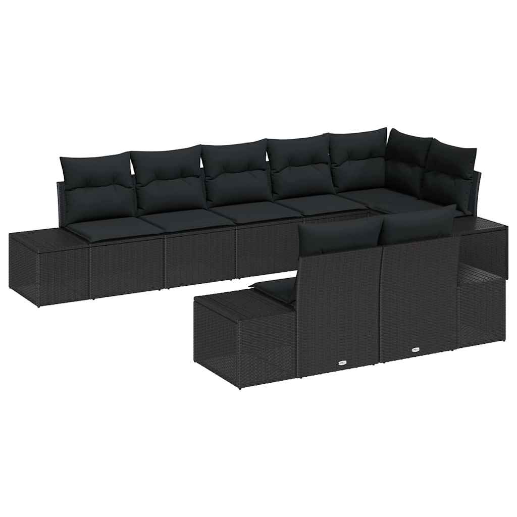 8 Piece Garden Sofa Set with Cushions Black Poly Rattan