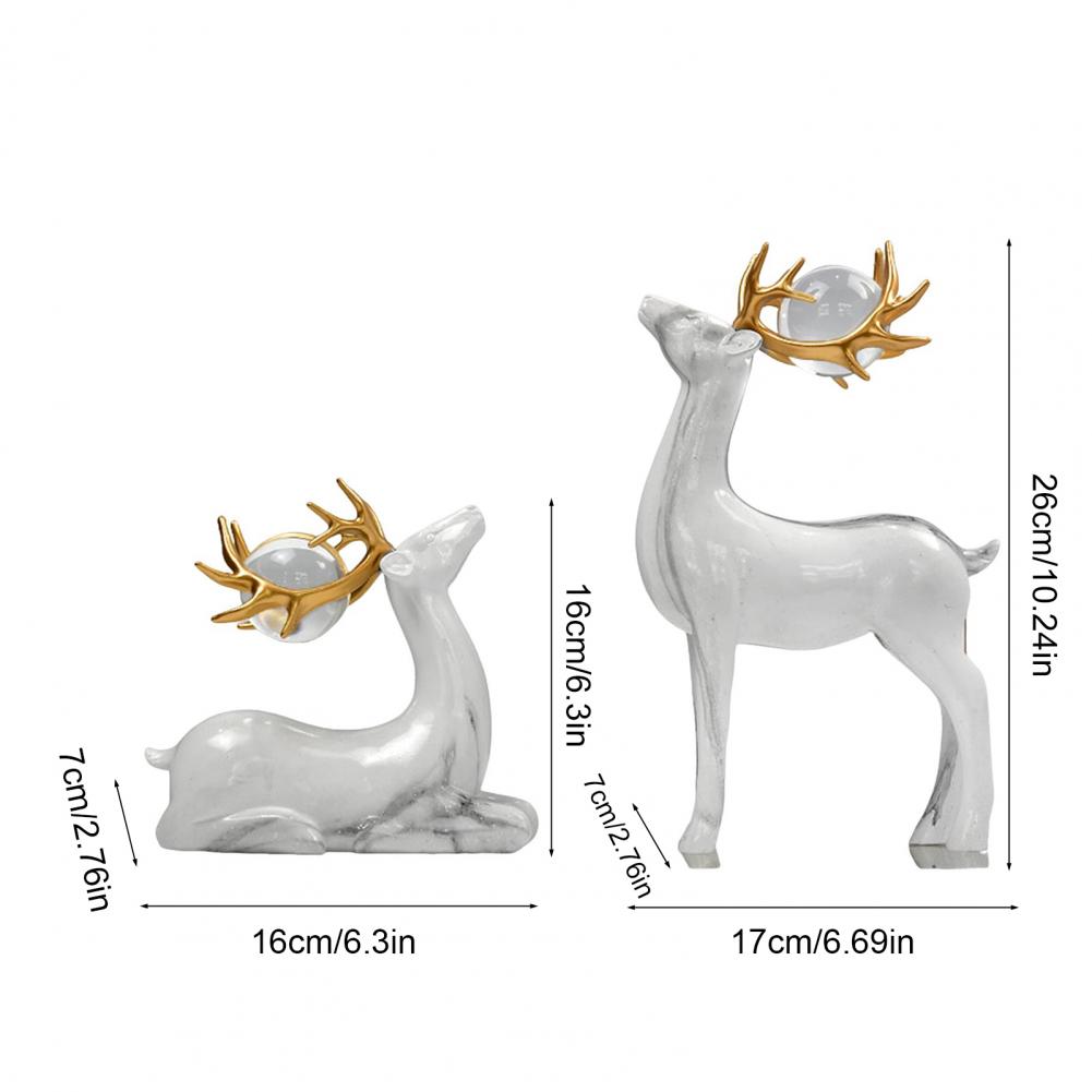2Pcs Wealth Deer Ornament The Deer Of Fortune Figurine Resin Modern Artistic Tabletop Deer Statue Gift For Birthday Housewarming