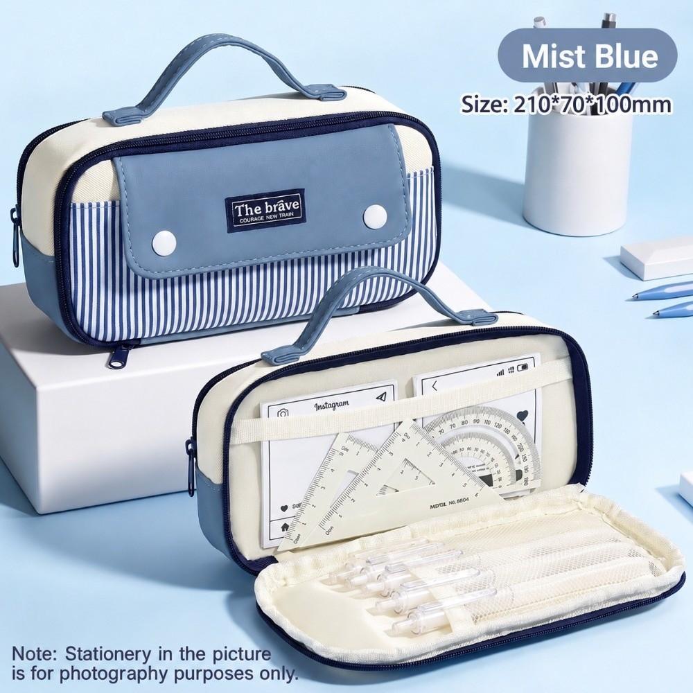 1Pc Color-Blocking Pencil Case Striped Print Stationery Pouch Durable Stationery Storage Bag Boys