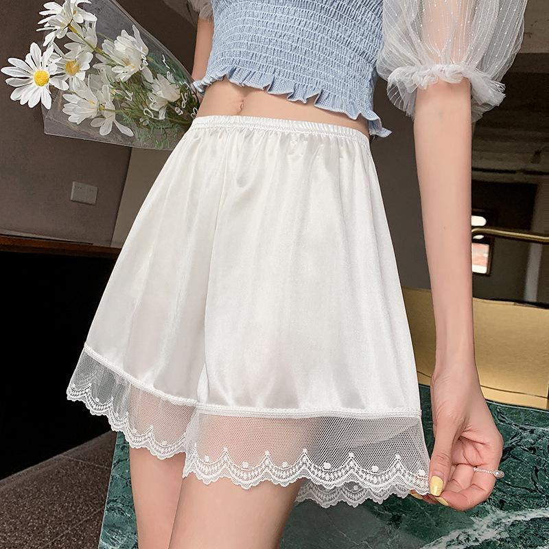 Women's 2026 Ice Silk Lace Safety Shorts - Anti-Exposure, No Roll Edge, Plus Size, Summer Thin Base Shorts
