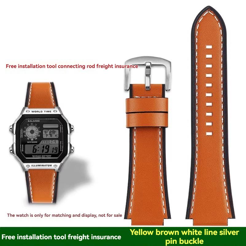 For Casio small square AE1200/1300/1500 SGW-300/400 W-218 men's original genuine leather watch strap accessories