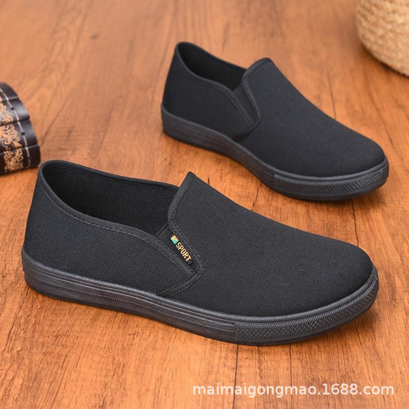 Mens Slip-On Canvas Loafers Seniors Comfortable Flat Non-Slip Breathable Casual Shoes