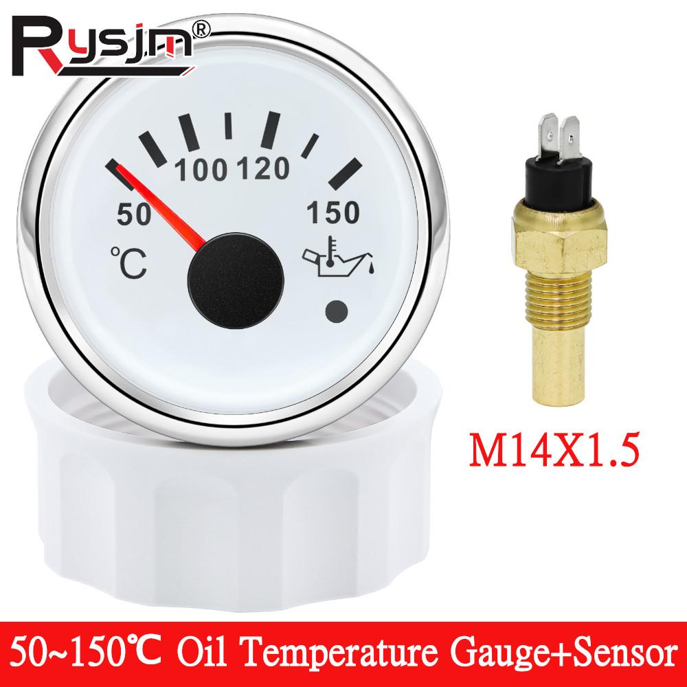 Waterproof 52mm 2" Oil Temp Gauge Temperature Meter 50-150 Celsius + Temp Sensor 1/8NPT M14X1.5 Red LED For Marine Car 12V/24V