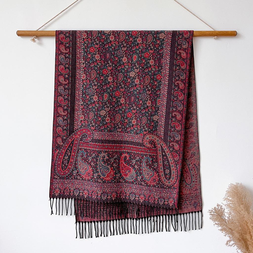 Ethnic Style Jacquard Cashew Flower Travel Scarf Women's Jacquard Fringed Scarf Thickened Extra Long Cape Shawl