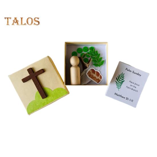 

Страстная неделя коробка DIY Воскресение игра набор для повествования пасхальные истории карты с деревянной фигуркой религиозные украшения для пасхальной корзины наполнители белый