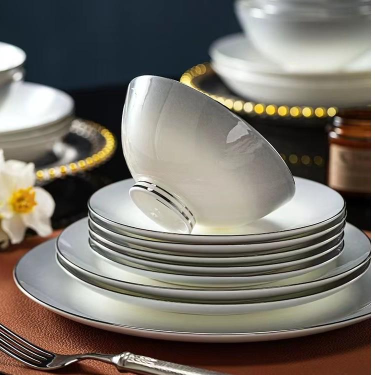 High-End Modern Gold-Edged Dinnerware Set: Simple Luxury Bowls, Plates, and Chopsticks