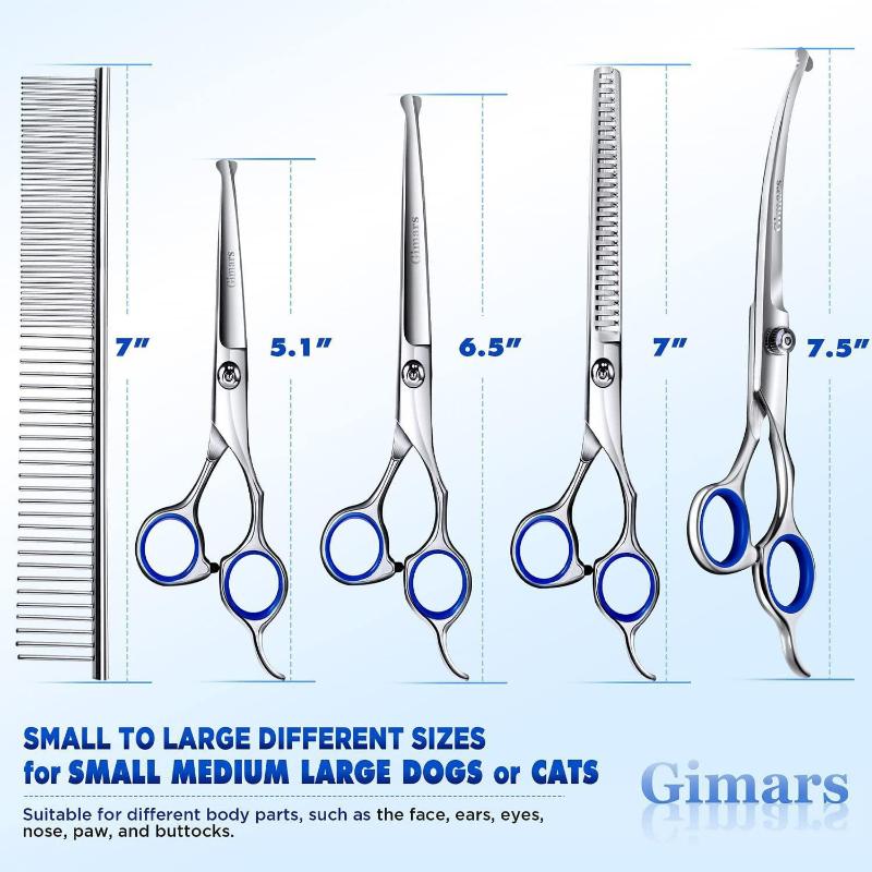 Professional Dog Grooming Scissors Set - 6 In 1 Titanium Coated Safety Tip Pet Scissors