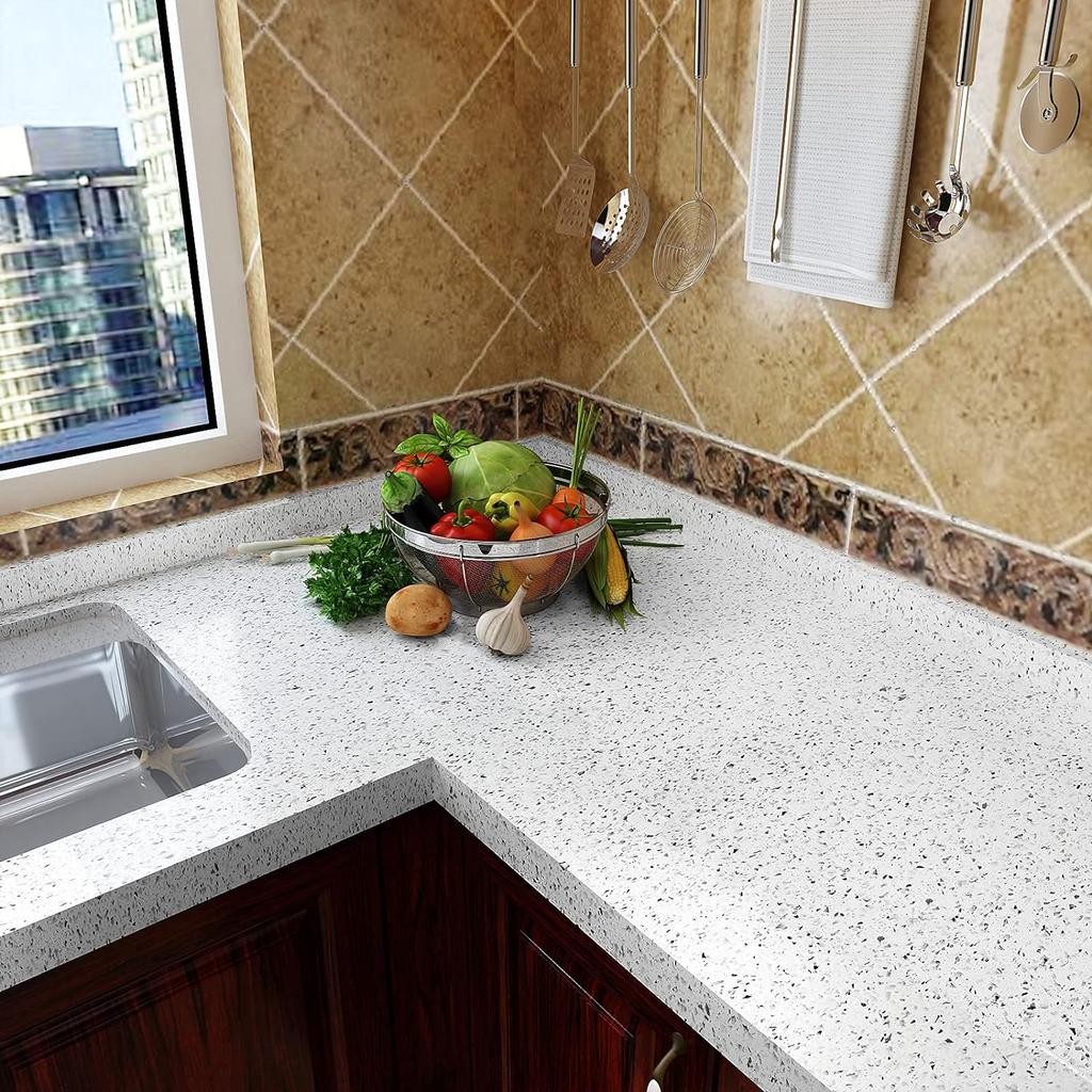 Terrazzo Countertops Water-Repellent Kitchen Countertop Marble Wall Cover Vinyl Self Adhesive White Granite Countertop Contact Paper