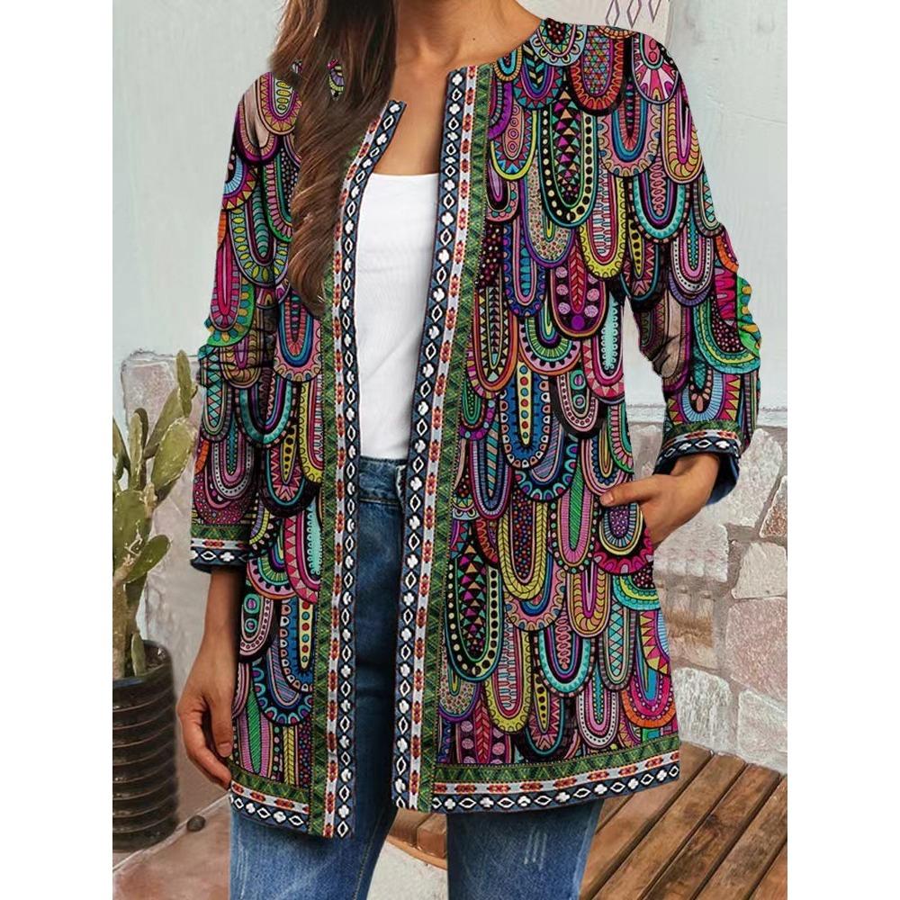 

GMXIA осень зима винтажный этнический стиль принт большой размер куртка кардиган женская одежда XXXXXL