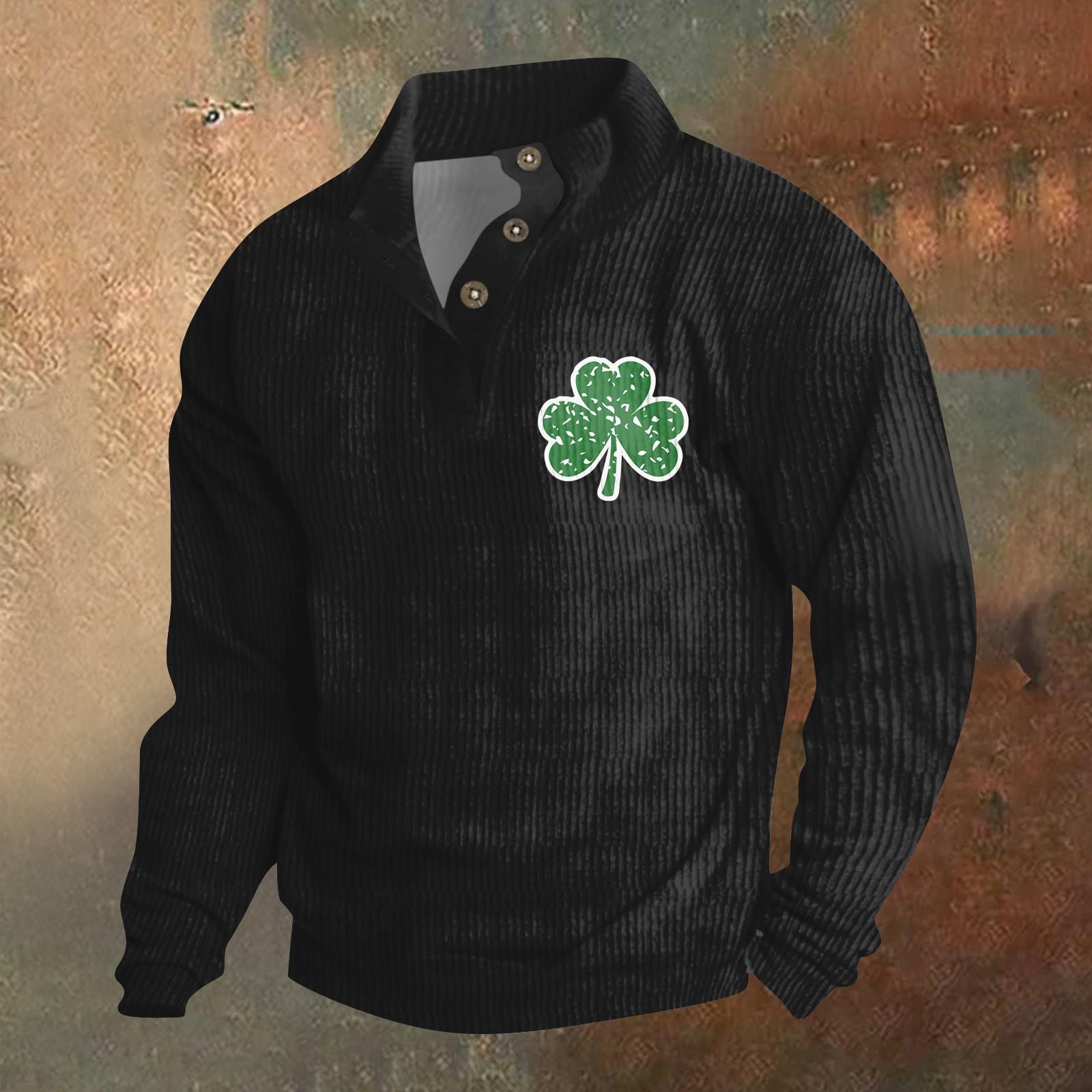 

Трикотажный принт на 3 пуговицах - вельветовый мужской свитшот со стоячим воротником и карманом, повседневный свитшот на пуговицах для активного отдыха XL белый