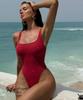 Women's Swimsuits Sexy Solid Color Back Tied One-piece Swimsuit Bikini Beachwear Bathing Suits