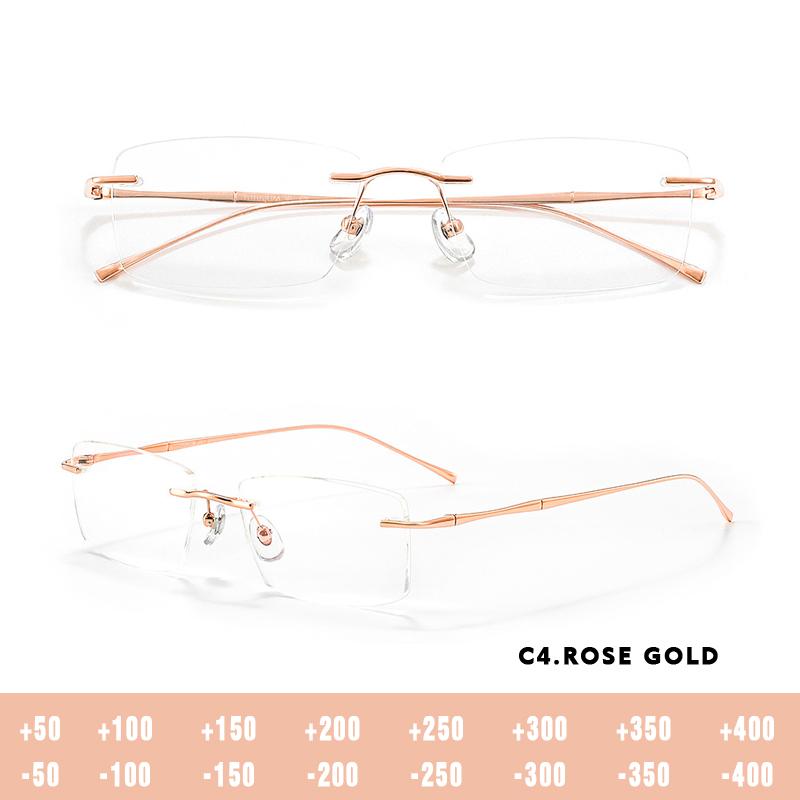 

OQ CLUB Ультралегкие титановые оправы для очков для чтения Мужская мода Простые очки без оправы для близорукости Индивидуальные очки по рецепту 0