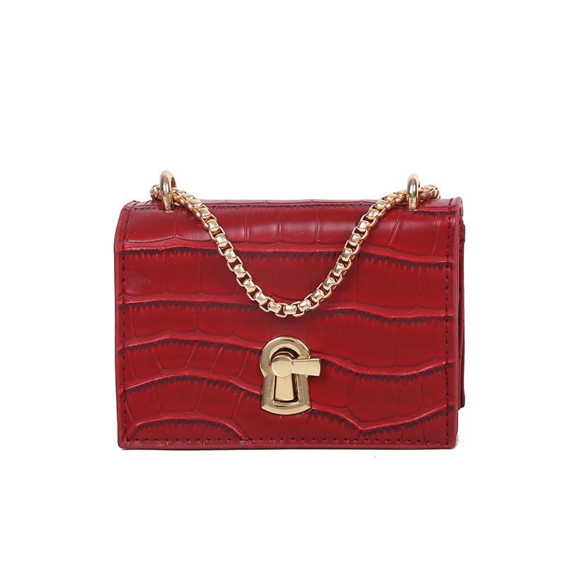 Trendy Mini Chain Shoulder Bag For Women Stylish Simple Pu Square Handbag In White Red Green Black And Brown