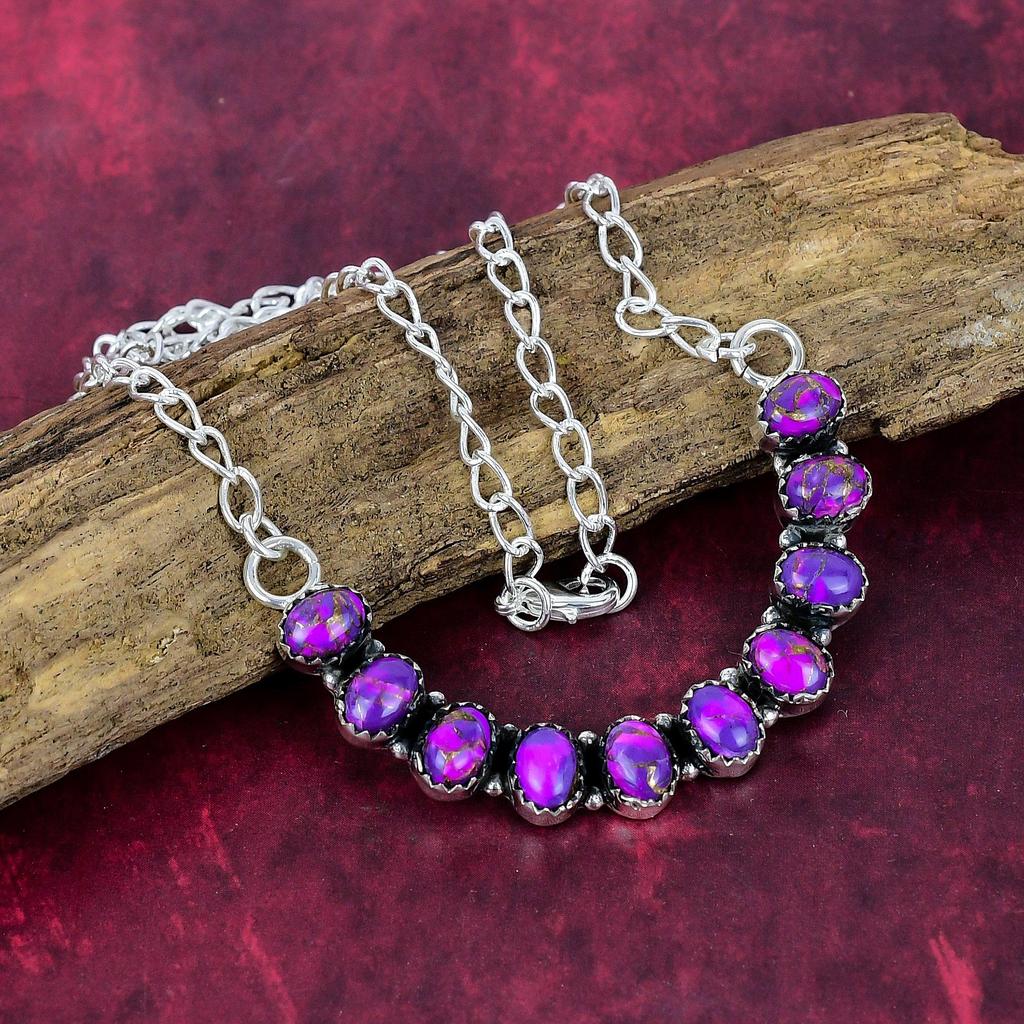 Purple Copper Turquoise 925 Solid Sterling Silver Necklace, Handmade Gemstone Jewelry Necklace, For Memorial Day
