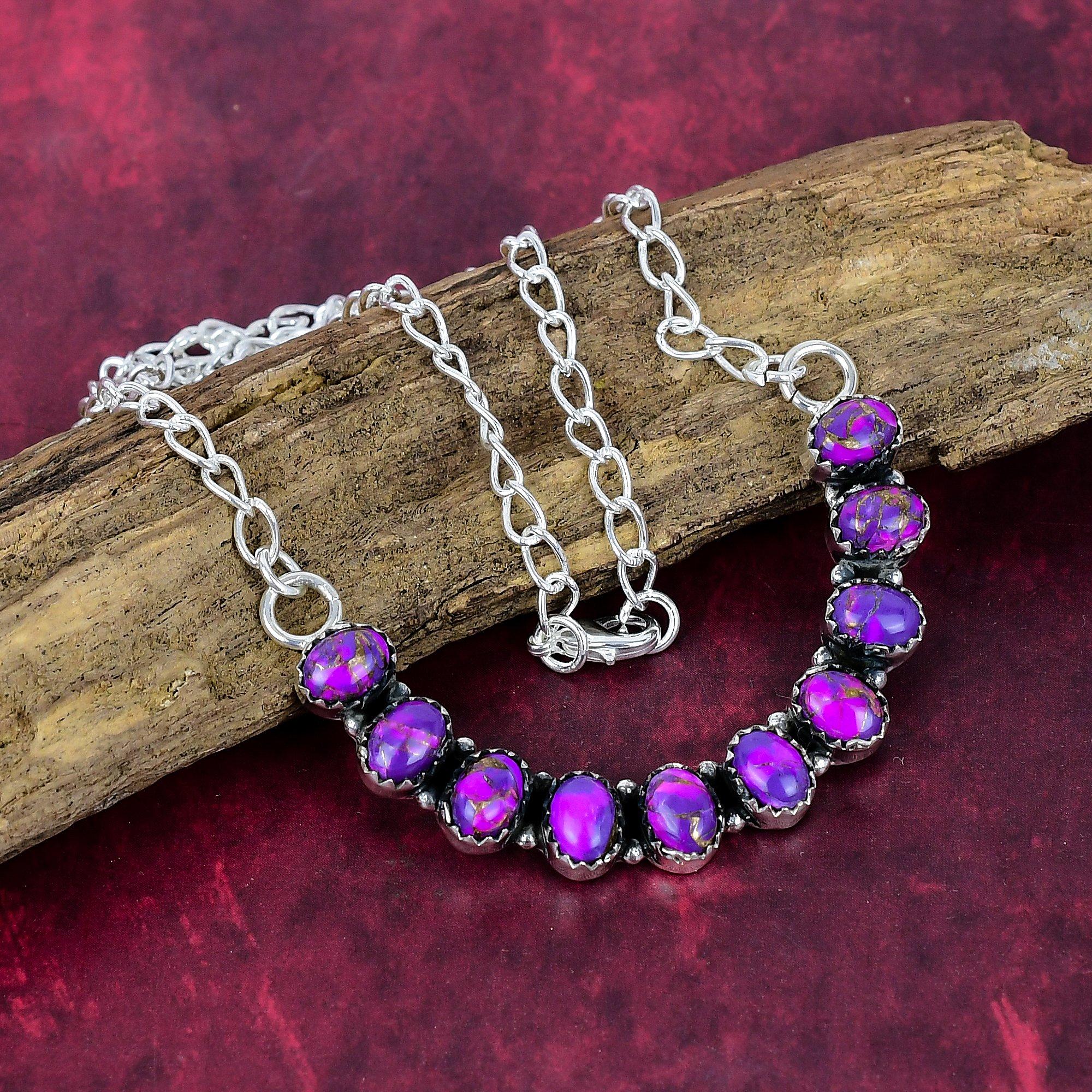 

Ожерелье из фиолетовой меди и бирюзы из стерлингового серебра 925 пробы, ожерелье из драгоценных камней ручной работы, на День памяти