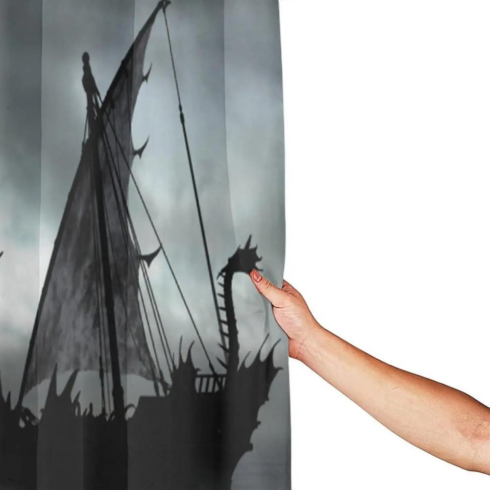 Wikinger Schiff Duschvorhang Fantasy Wikinger Kriegsschiff Drachenschiff Retro See Piratenboot Druck Badezimmer Dekor Haken
