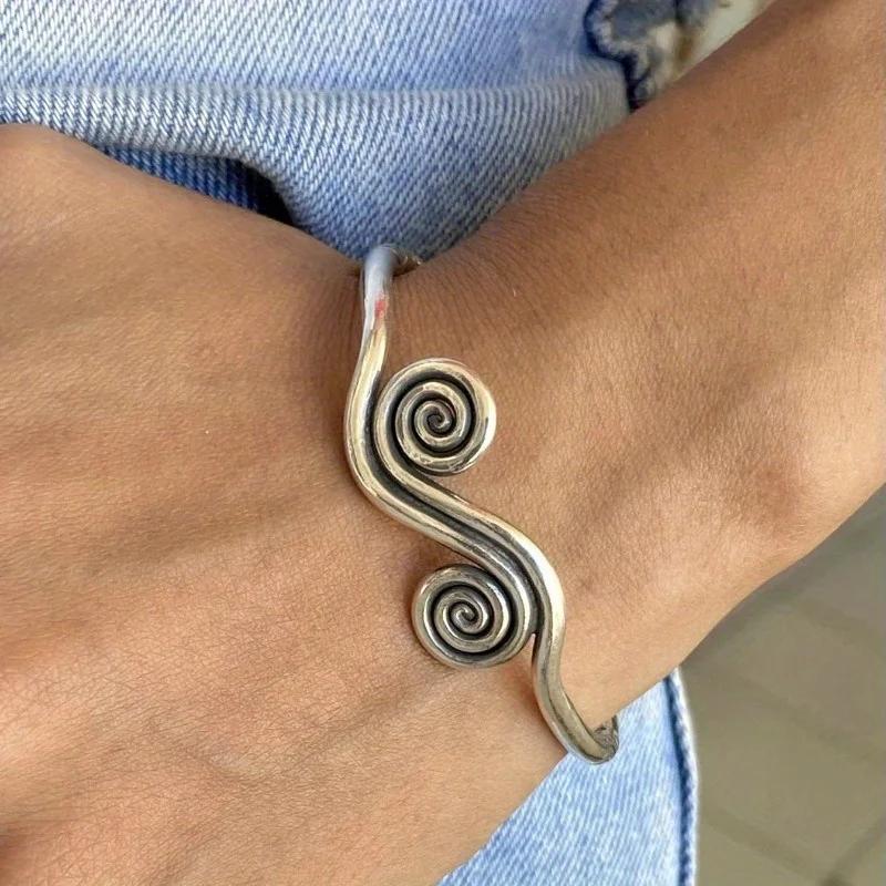 Vintage Bohemian Adjustable Vintage Bracelet Handmade Ethnic Tribal Bracelet with Spirals and Carvings for Easter or Daily Wear