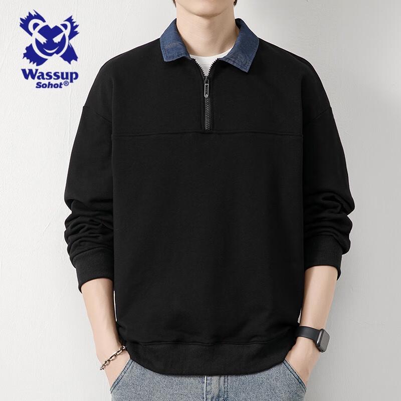 Wassup Sohot Men's Half-Zip Long-Sleeve Polo Sweatshirt