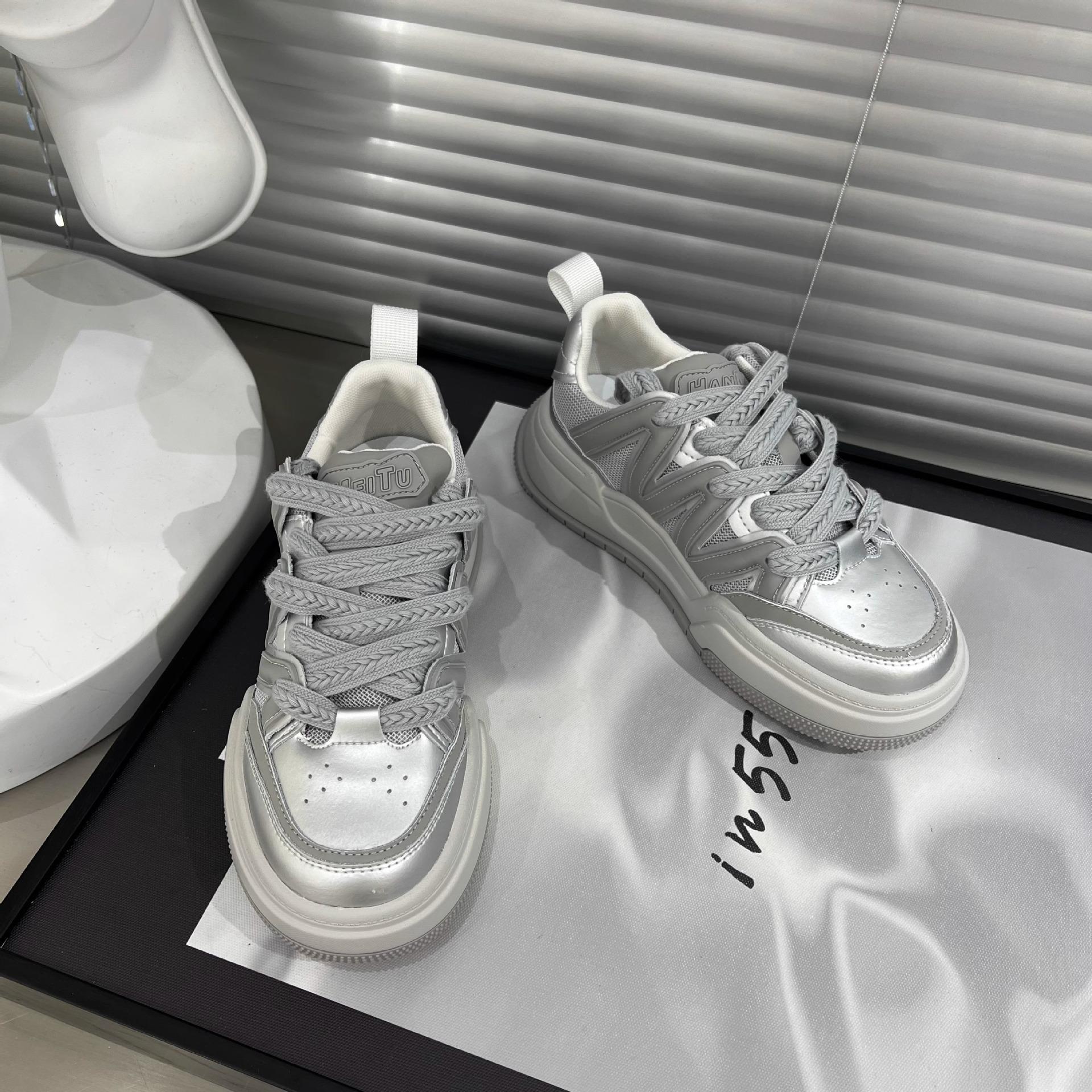 Кроссовки на платформе из натуральной кожи Белые туфли Женские туфли с круглым носком — фото 4