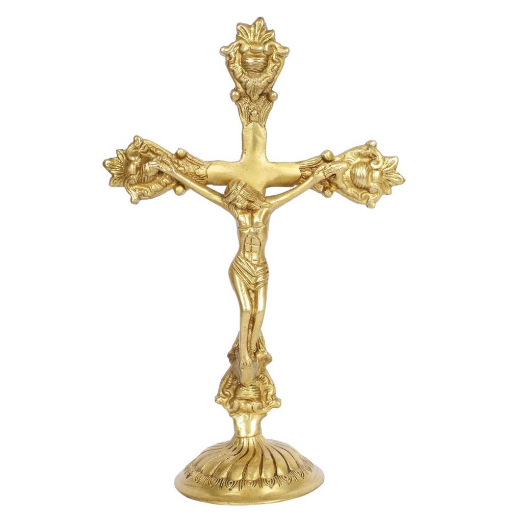 Holy Cross Jesus Christ Brass Idol for Home Living,Prayer Room Gifting and Decoration Gold 11 Inch Standard, Pack of 1.