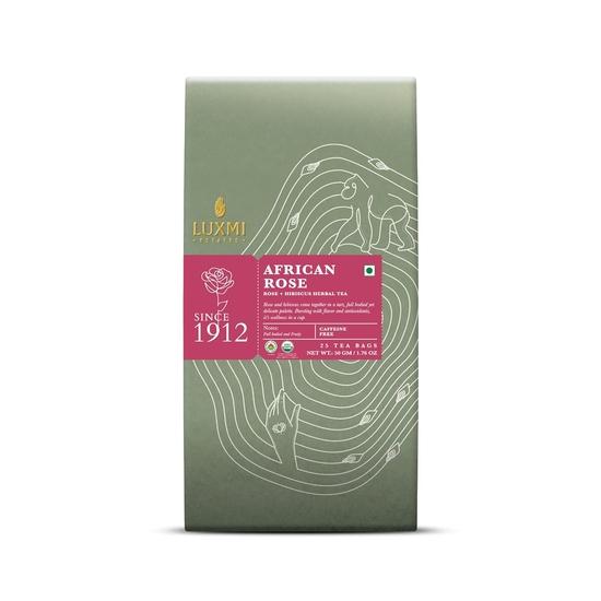Luxmi Estates African Rose Herbal Tea 25 Tea Bags (50gm) Pack |USDA Certified Organic Tea|Hibiscus,Roses|Decaffeinated