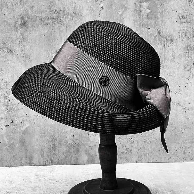 French Elegant Back Fold Bow Straw Hat Women'S Summer Travel Sun Hat Beach Seaside Vacation Sun Protection Basin Hat