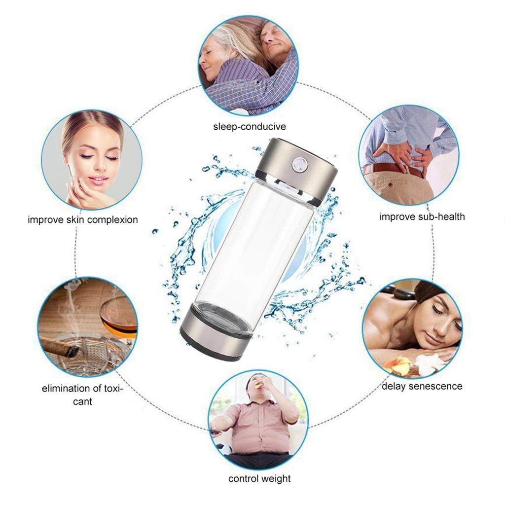 Hydrogen Water Filter Glass Bottle, Portable Lonizer Cup with USB Charging, High Borosilicate Glass with Silicone Pad, Purification Membrane for Offic