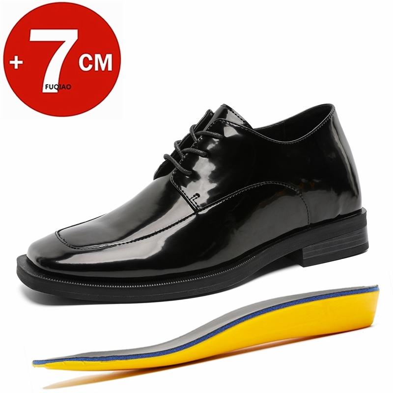Fashion 7CM Elevator Shoes For Men Elegant Dress Shoes Height Increase Leather Lace Up Oxfords Business Social Suit Heightening Footwear