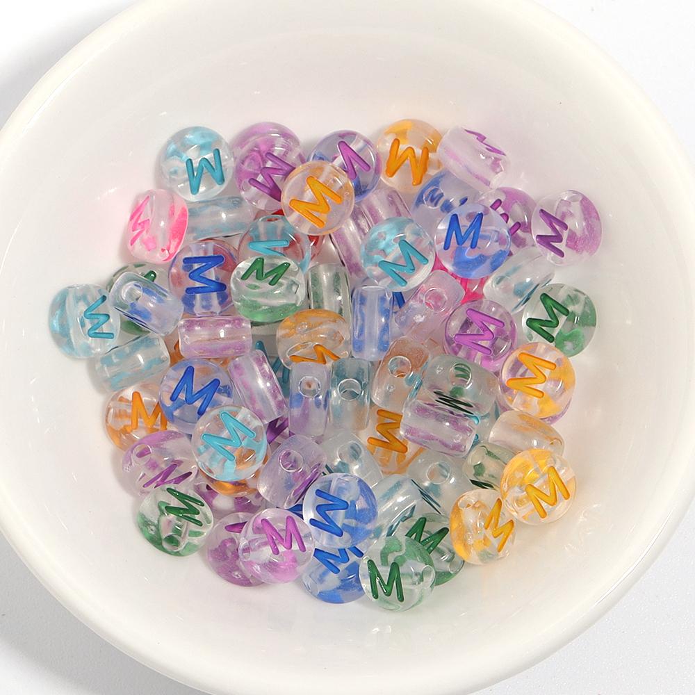 100Pcs Acrylic Flat Letter Beads Colored Alphabet Clear Round Loose Bead For Bracelet Necklace Charms Jewelry Making Accessories