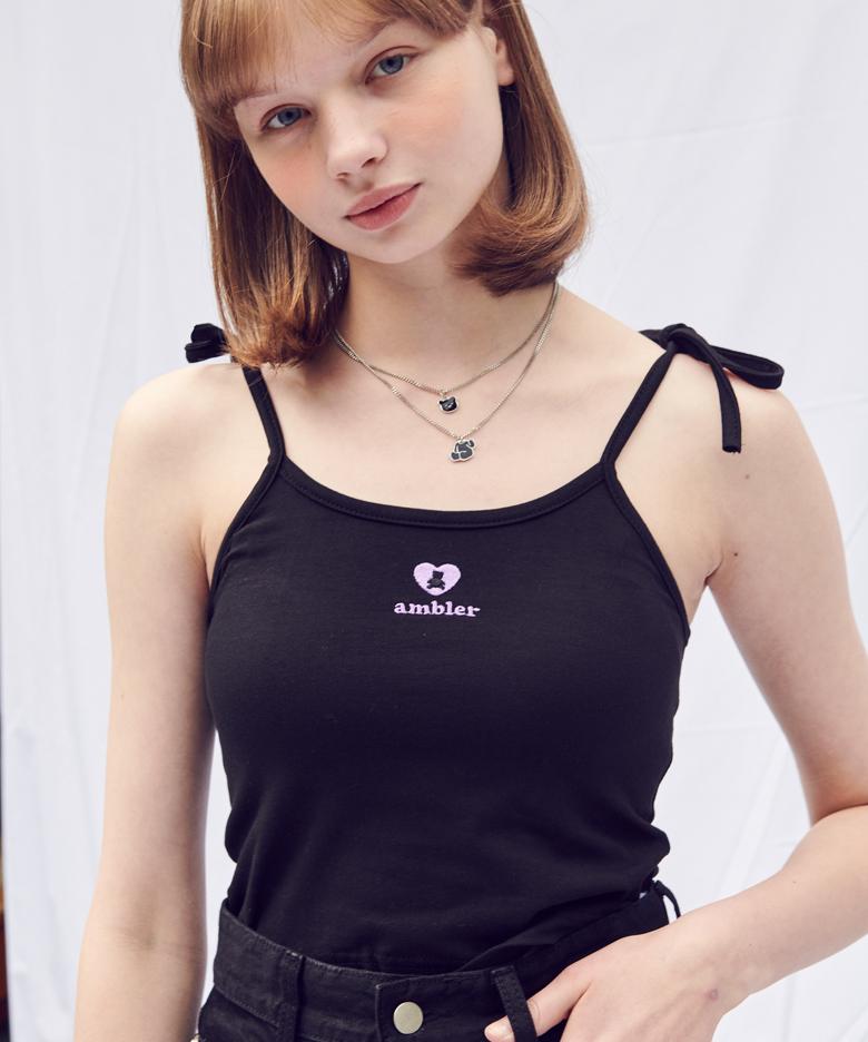 AMBLER Love Bear Ribbon Sleeveless Top An101 (Black)