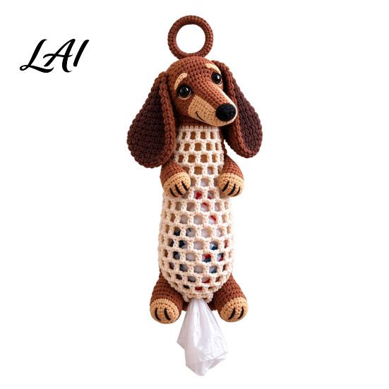 Seasonal Craft Kits Crochet Animal Bag Holder DIY Kit Hanging Plastic Make Easy Patterns Cute Raccoon Highland Cow Organizer for Home Kitchen Decor,