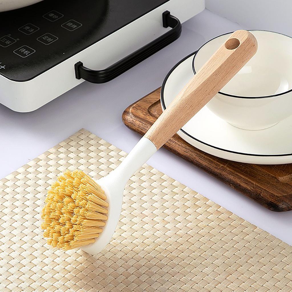 Kitchen Dish Brush with Wood Long Handle Scrub Brushes for Cleaning Dish Scrubber for Sink Pots