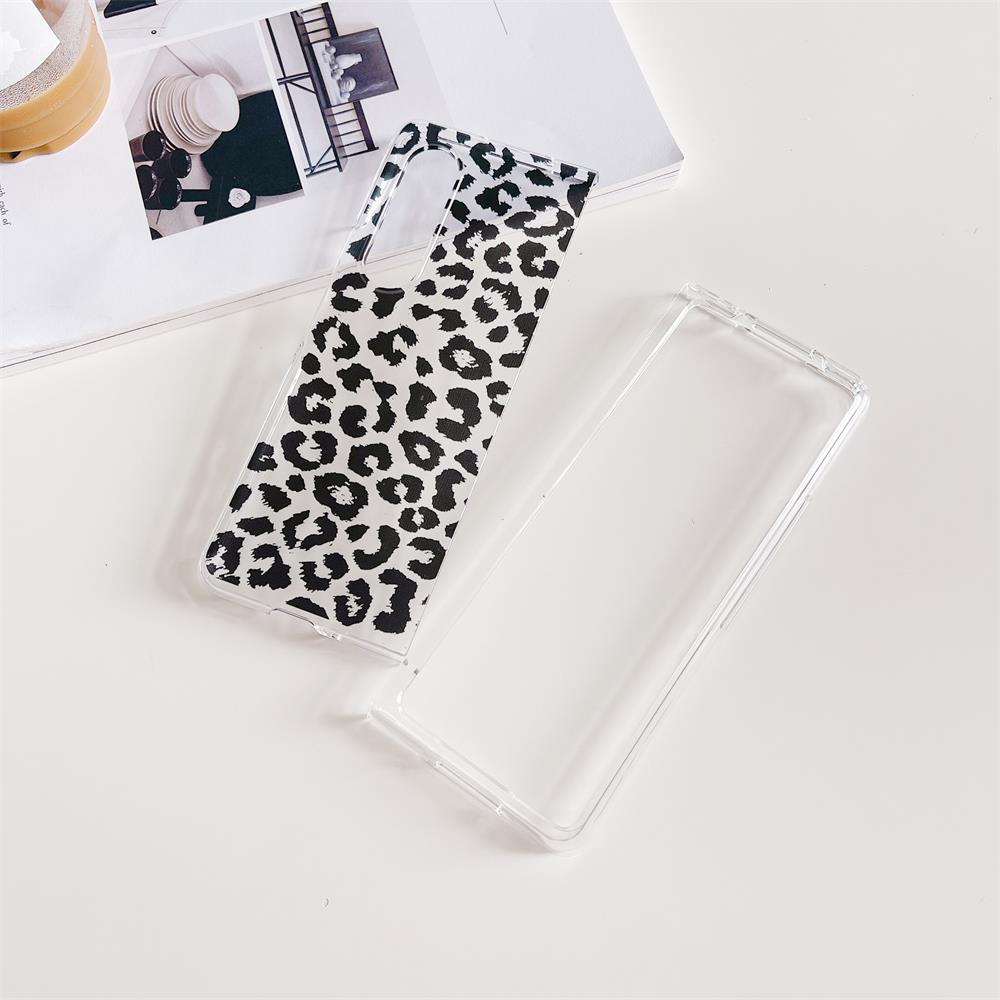 For Samsung Galaxy Z Fold 4 3 Case Leopard Print Painted Transparent Folding Shockproof Pc Hard Back Cover For Zfold4 Fold3 Case