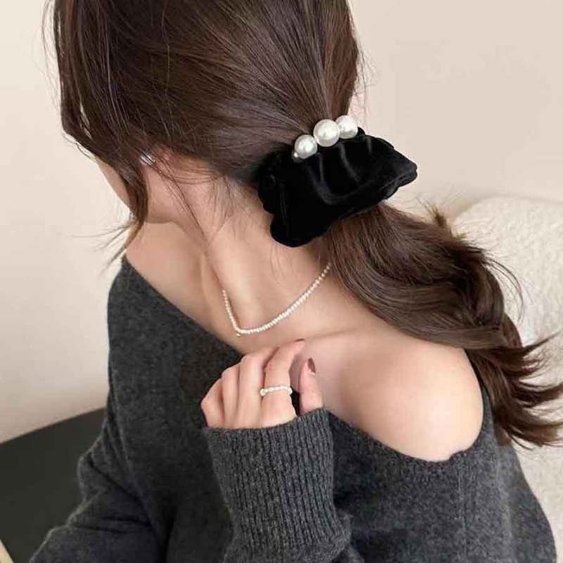 Eleganter Korallfleece Perlen Haarband Für Frauen Mädchen Haargummi Süßer Haarschmuck Scrunchie Haarband Mode Haaraccessoires