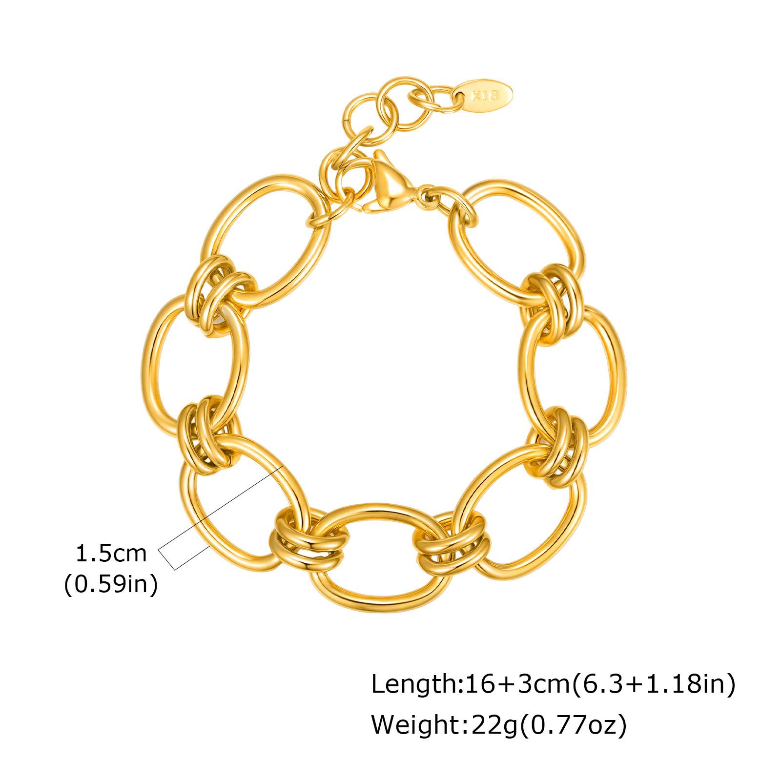 Vnox Stainless Steel 18K Gold Plated Link Geometric Cable Chains, Stacked Bracelet For Women, Waterproof Jewelry Gifts
