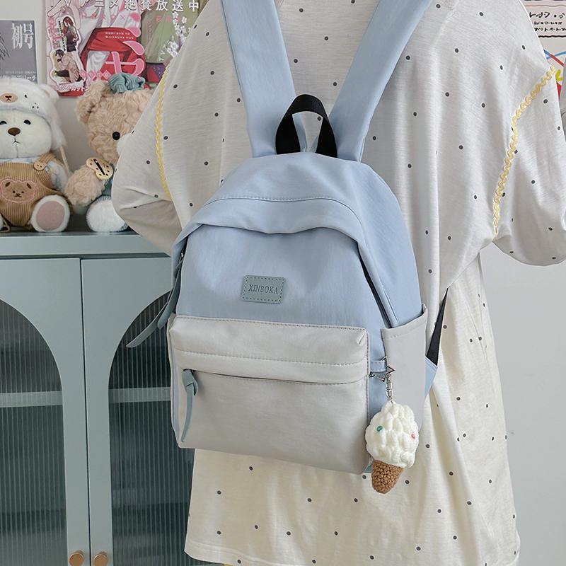 Contrast Color Backpack Junior High School Student Schoolbag Women's Lightweight Backpack