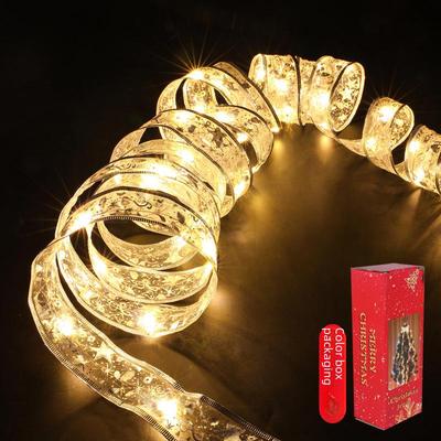 Grenzüberschreitende LED-Lichterketten mit Weihnachtsbändern für selbstgemachte Baumdekoration und Geschenkbox-Schleifen