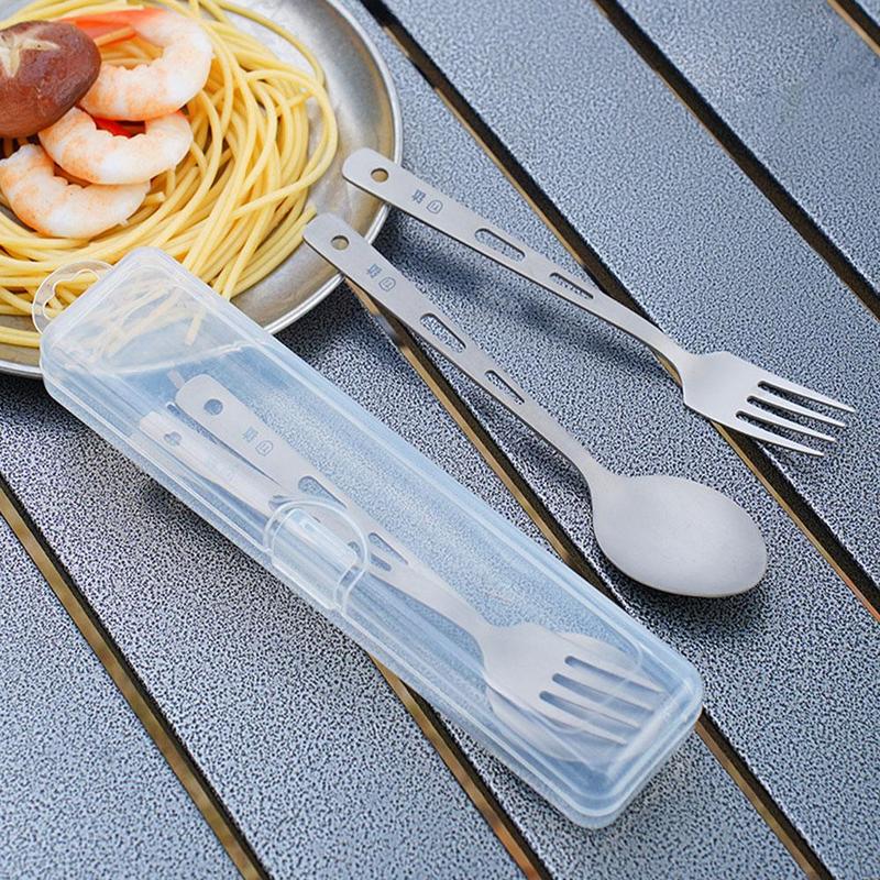 Lightweight Portable Titanium Tableware Set - Outdoor Camping Spoons Forks Chopsticks Western Food Knife Home Sanding Soup Spoon