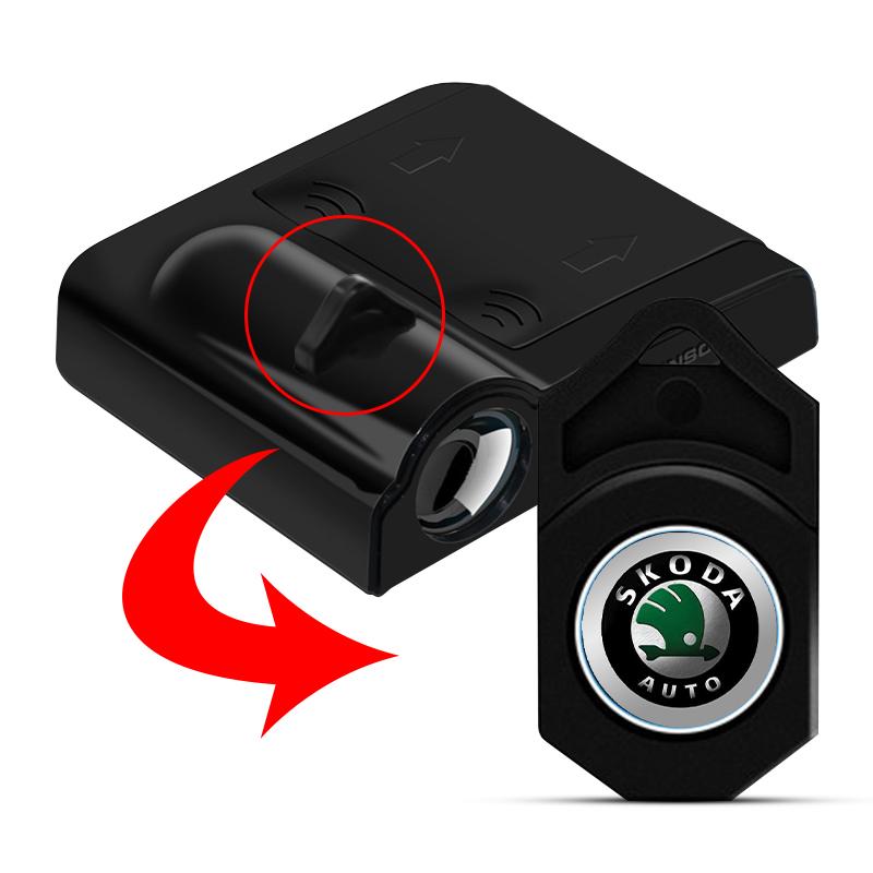 2 stk Bildør Emblem Lys LED Velkomstlampe Trådløs Laserprojektor For Skoda Octavia MK2 MK3 2 3 A7 Fabia Karoq Kodiaq Superb Rapid Kamiq