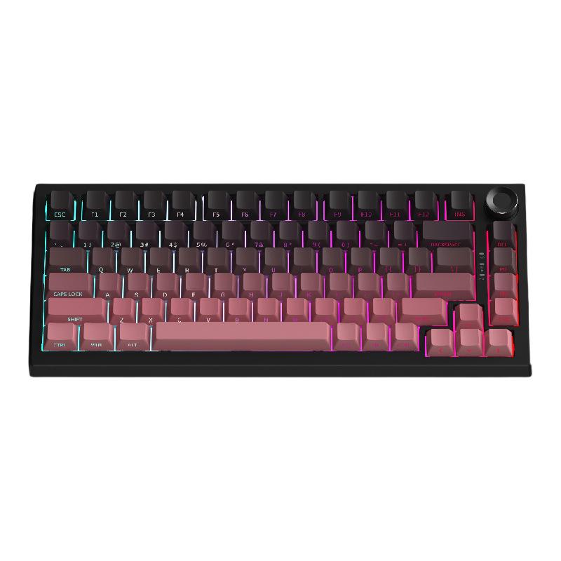 Custom Three-Mode Mechanical Keyboard: Wireless Bluetooth, Gaming & E-Sports with Side-Engraved Keycaps, Tri-Color Design & Control Knob.