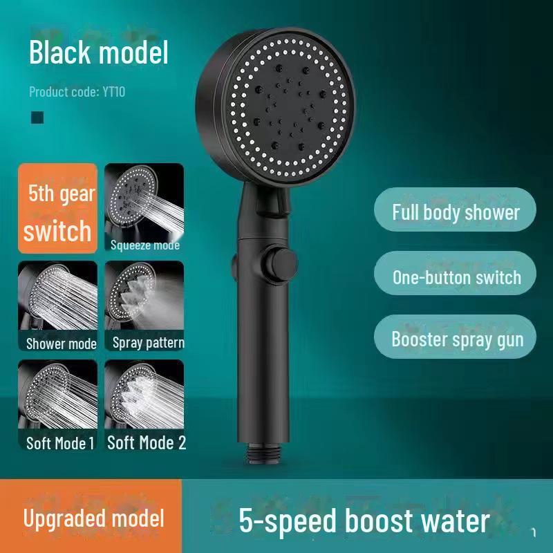 Black Warrior Super-boost Multi-function Shower Head Set - Five-speed Adjustable