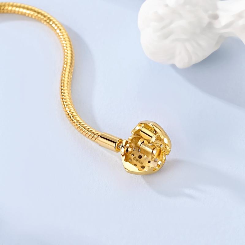 925 Silver Heart Bracelet 17-20CM Sparkling Golden DIY Charms Beads Fashion Jewelry for Women