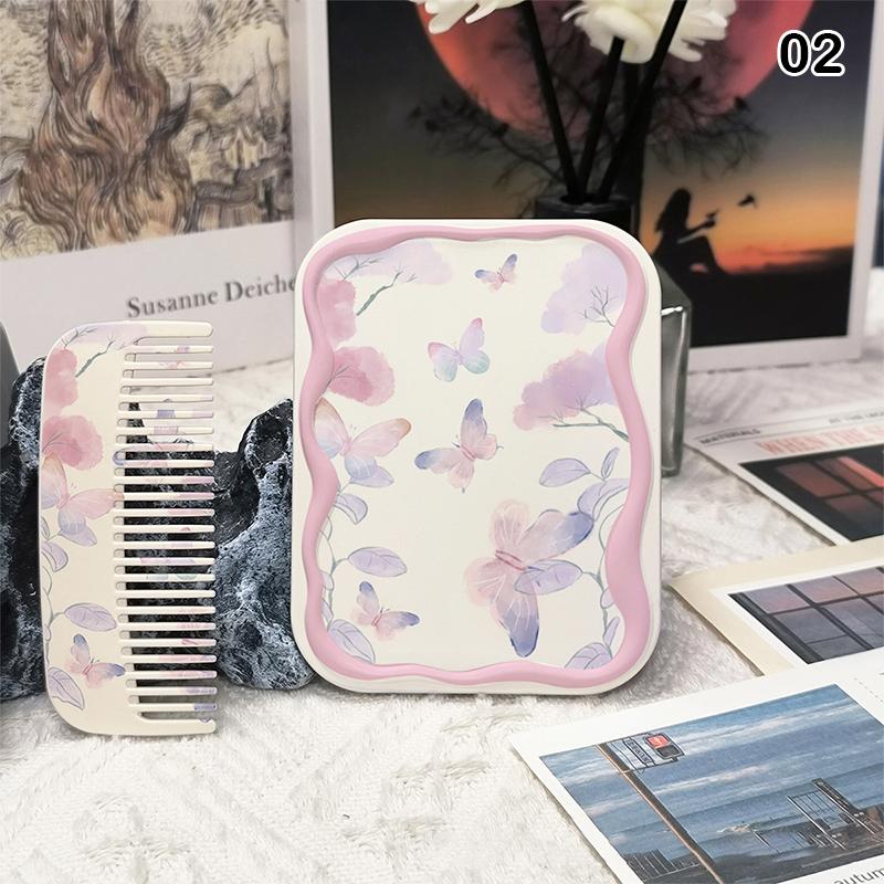White Rabbit Bow Flip-Top Folding Makeup Mirror Portable Pocket Mirror Women Rectangle Cosmetic Make Up Mirror With Comb