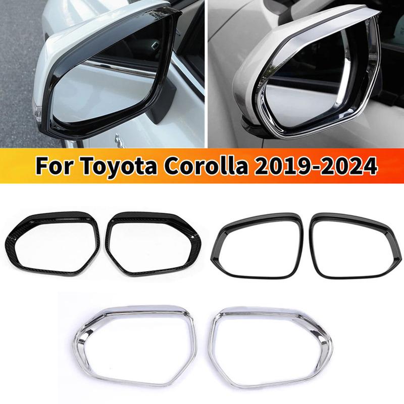 For Toyota Corolla -2024 2x Car Sticker ABS Exterior Side Mirror Rain Eyebrow Frame Trim Decorative Accessories Carbon Black