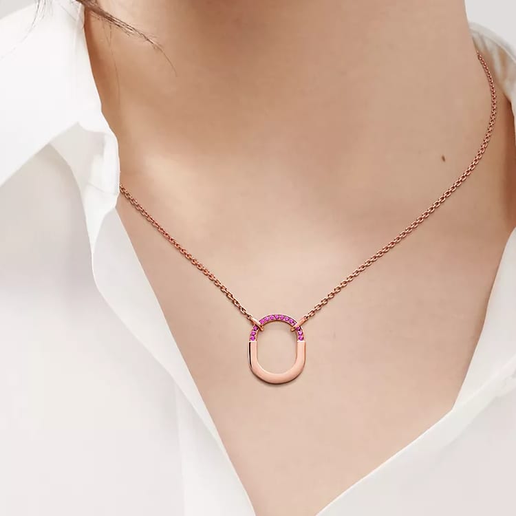 TIFFANY & CO. Lock Sapphire Necklaces Women's Rose Gold 75013825
